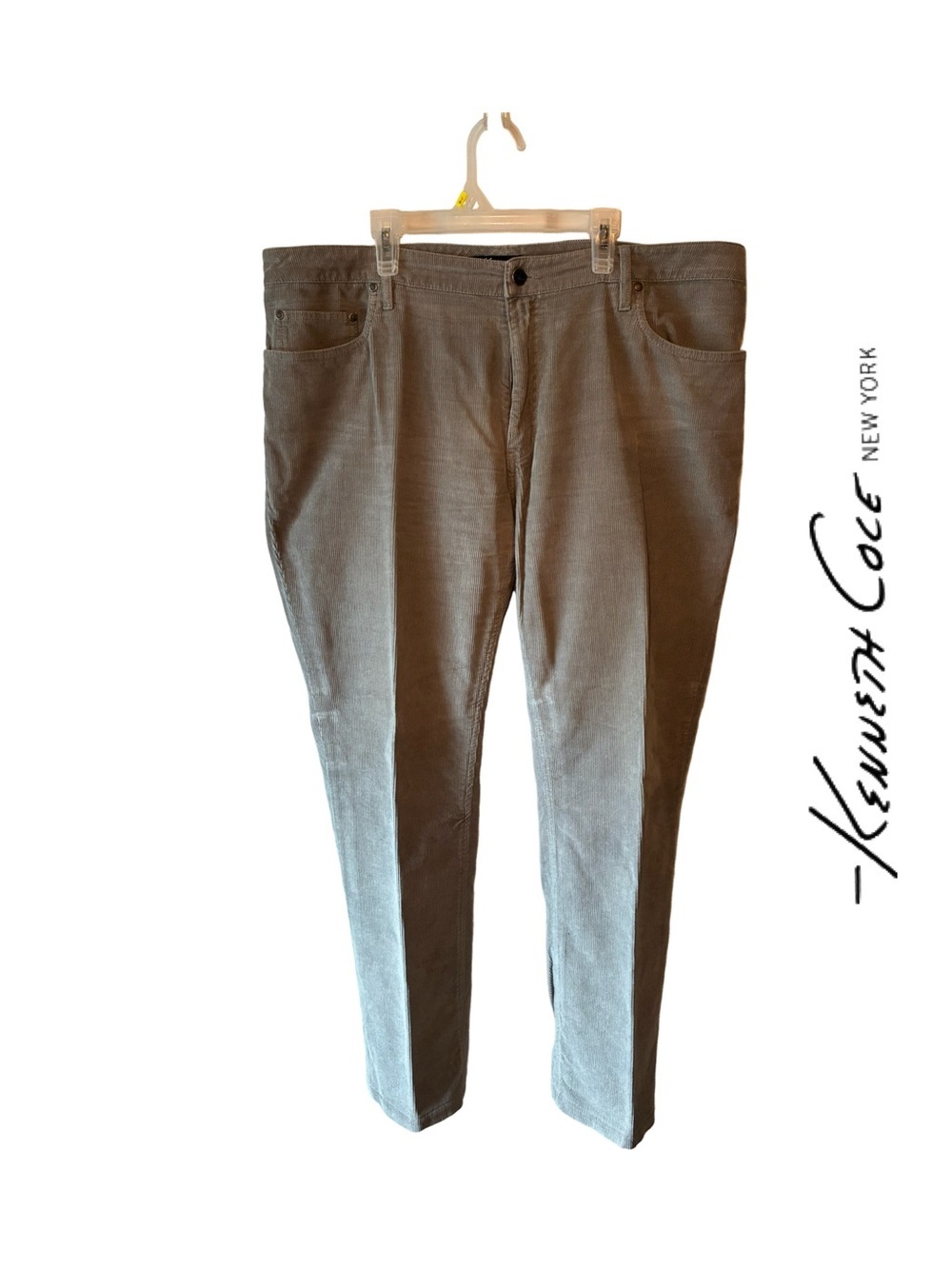 Kenneth Cole Men’s Classic Pinwale Corduroy Pants in Light Gray